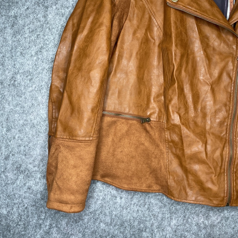 ANTHROPOLOGIE Robyn Faux Leather Moto Jacket Suede Cognac Tan Brown Sz 3X - Picture 7 of 12